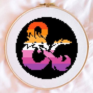 D&D Logo Lesbian Pride Flag Cross Stitch Pattern (PDF Download)