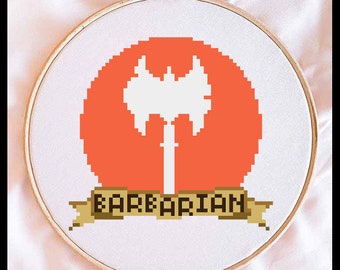 Patrón de punto de cruz con el símbolo de clase de Dungeons and Dragons: Bárbaro (Descarga PDF)