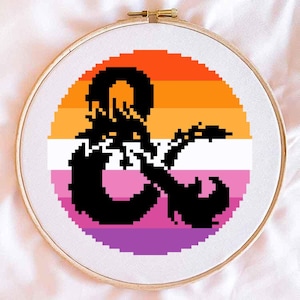 D&D Logo Lesbian Pride Flag Cross Stitch Pattern (PDF Download)