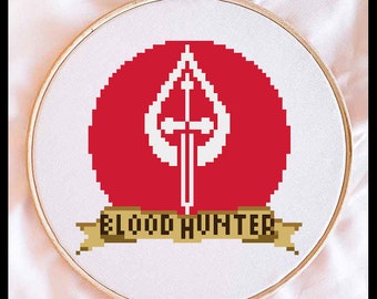 Patrón de punto de cruz con el símbolo de clase de Dungeons and Dragons: Cazador de sangre (Descarga PDF)