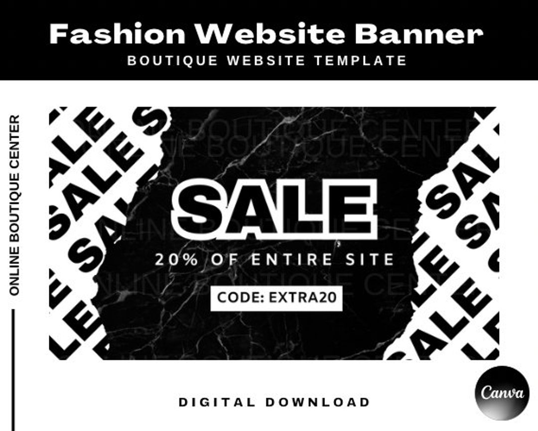Black and White Fashion Boutique Website Banners, Canva Template