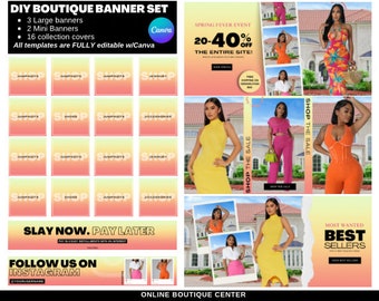 DIY Fashion website banner set, shopify premade template, boutique categories, clothing website, spring theme, easter, summer