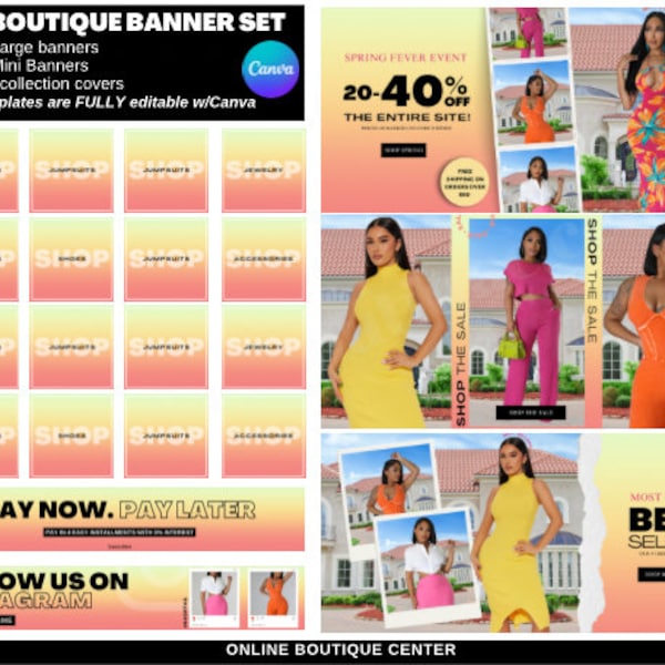 DIY Fashion website banner set, shopify premade template, boutique categories, clothing website, spring theme, easter, summer