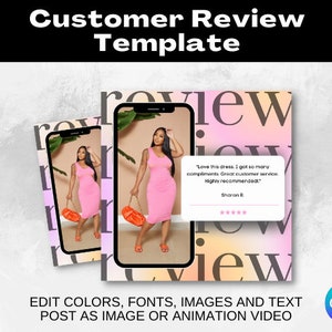 Kundenrezension Instagram Vorlage, Boutique Flyer, Canva Vorlage, bearbeitbare Vorlage, DIY Vorlage, benutzerdefinierte Vorlage, benutzerdefinierter Flyer