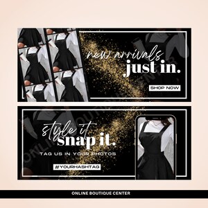 Black white gold website banner set, shopify template, boutique product categories, hero banner, fashion banner, fashion website image 2