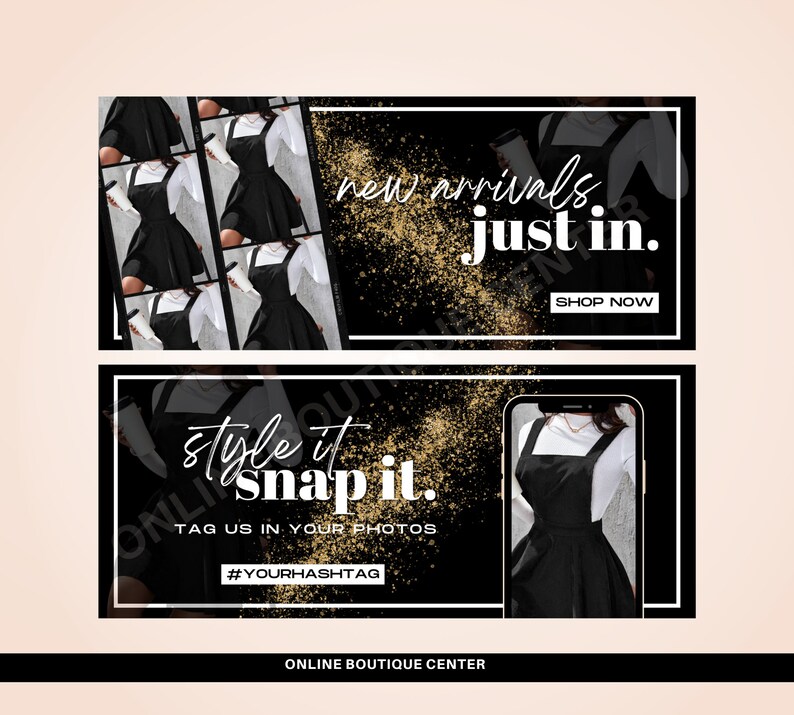 Black white gold website banner set, shopify template, boutique product categories, hero banner, fashion banner, fashion website image 2