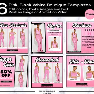 Pink, Black and White Fashion Boutique Template Bundle, Canva Flyers, Clothing Flyers, Instagram Templates, Photo Collage