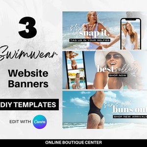 3 DIY Swimsuit Website Banners, Canva Template, Boutique Website, Shopify Website, Shopify banners, fashion banners, diy template, swimwear