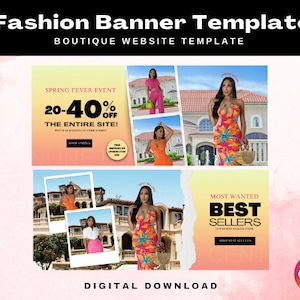 2 DIY Spring Pink Orange Fashion Boutique Website Banners, Canva Template, Shopify Website, Shopify banners, diy template