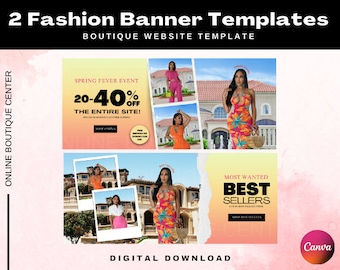 2 DIY Spring Pink Orange Fashion Boutique Website Banery, Szablon Canva, Witryna Shopify, Banery Shopify, Szablon DIY