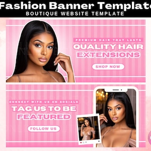 2 DIY Pink Hair Website Banners, Canva Template, Shopify Website, Shopify banners, diy template