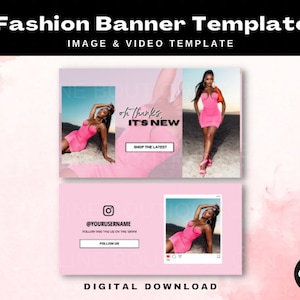 2 DIY Pink Fashion Boutique Website Banners, Canva Template, Shopify Website, Shopify banners, diy template