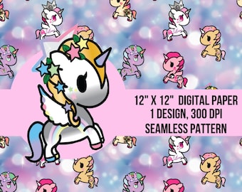 Kawaii Unicorn Seamless Pattern, Tokidoki Fabric, Craft Paper (Digital File)