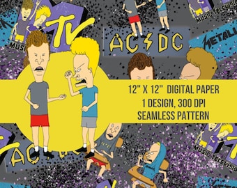 Beavis and Butthead Seamless Pattern – 90s Cartoon Fabric (Digital File)