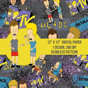 BEAVIS and BUTTHEAD - REPEAT Pattern - Digital Seamless Files - 90&#39;s Cartoon Pattern - Artwork For Fabric - for Face Mask - Sewing - Crafts