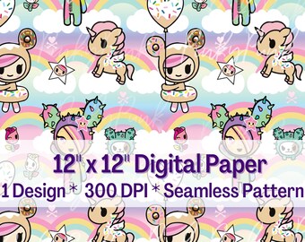 Donutella TOKIDOKI Seamless Pattern, Cartoon Digital File (12x12 PNG)