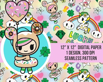 Donutella Tokidoki Seamless File, Lucky Charms Unicorno Pattern (Digital Download)