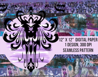 Haunted Mansion Seamless Pattern - Brushstroke Digital Paper (PNG)