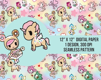 Donutella TOKIDOKI Seamless File, Rainbow Cartoon Pattern (Digital Download)