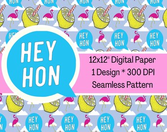 Baltimore Hon Flamingo Fabric, Lemon Peppermint Digital Seamless Pattern (PNG)