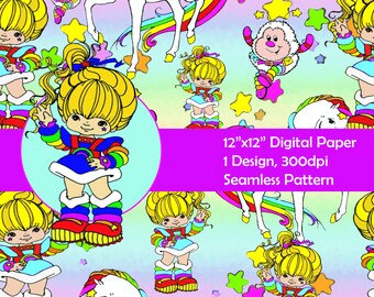 Rainbow Brite Seamless Pattern - 80s Cartoon Fabric Print (Digital)