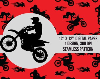 Motocross Dirt Bike Seamless Pattern – Boys Fabric Design (Digital File)
