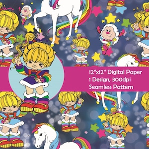 RAINBOW BRITE - REPEAT Pattern - Digital Seamless Files - 80&#39;s Cartoon Face Mask Pattern - Artwork For Fabric - Sewing Patterns