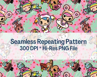 Donutella Tokidoki Aloha Seamless File, Watercolor Hawaii Pattern (PNG, PDF)