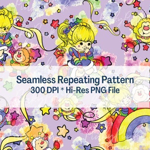 RAINBOW BRITE - REPEAT Pattern - Digital Seamless Files - 80&#39;s Cartoon Retro Tumbler Pattern - Artwork For Fabric - Sewing Patterns