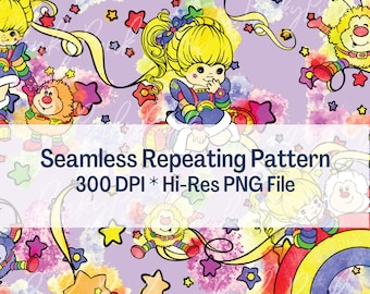Rainbow Brite Seamless Pattern – 80s Cartoon Fabric Design (Digital File)