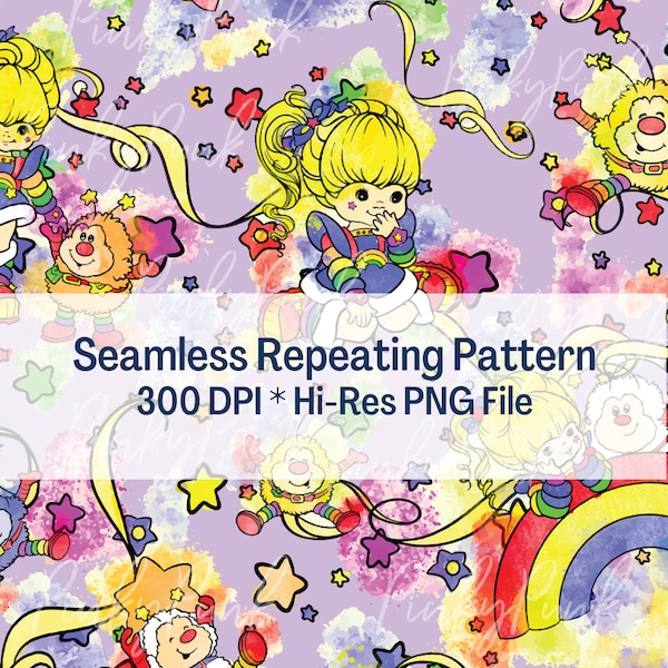 RAINBOW BRITE - REPEAT Pattern - Digital Seamless Files - 80's Cartoon Retro Tumbler Pattern - Artwork For Fabric - Sewing Patterns