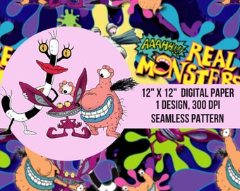 90s Cartoon Pattern – Real Monsters Fabric Design (Digital Download)
