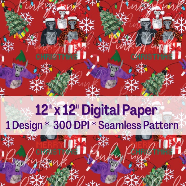 GORILLA TAG Christmas Holiday Seamless Digital File, Paper, Fabric, Material, Pattern, Character Seamless  VR Gamer Merch png pdf