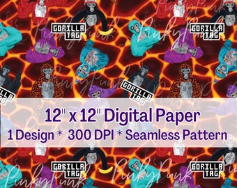 Gorilla Tag Lava Monkey Seamless Pattern, VR Gamer Merch (PNG, PDF)