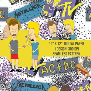 BEAVIS + BUTTHEAD - REPEAT Pattern - Digital Seamless Files - 90&#39;s Cartoon Pattern - Artwork For Fabric - for Face Mask - Sewing - Crafts
