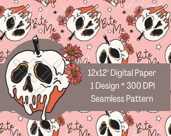 Poison Apple Skull Seamless Fabric SVG, Halloween Pumpkin Pattern (Digital File)