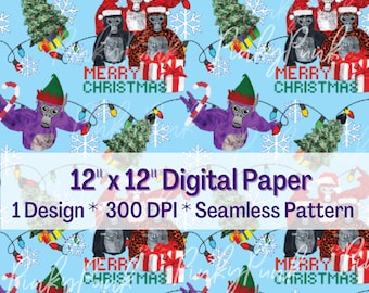 Gorilla Tag Christmas Seamless Pattern, Fabric Paper (Digital File)