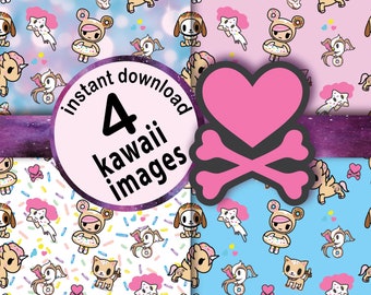 Kawaii TOKIDOKI Seamless Pattern, Rainbow Cartoons (Digital File)