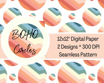 Boho Rainbow Circles Seamless Pattern, Watercolor Ombre (Digital File)