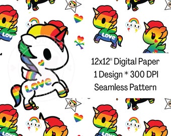 Rainbow Unicorn Seamless Pattern, Tokidoki Fabric Print (Digital File)