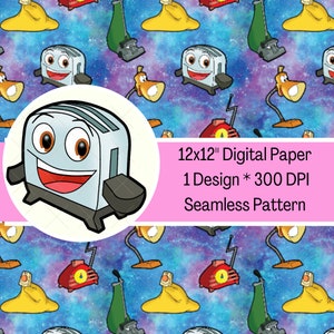 The Brave Little Toaster - REPEAT Pattern - Digital Seamless Files - Cartoon Design for Fabric, Craft Paper, Sewing, Tumblers PNG SVG
