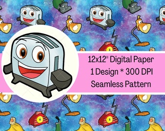 Brave Little Toaster Seamless Pattern – Cartoon Fabric Design (Digital File)