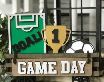 Wooden Soccer Add on for Farmhouse Crate and Wagon | Game Day Add on Set | Farmhouse Sports Shelf Sitter Crate and Wagon Add On