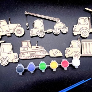 DIY Wood Paint Kit for Kids | Construction Vehicles | DIY Paint Set | Gifts for Kids | Party Favors | Classroom Activity | Party Activity