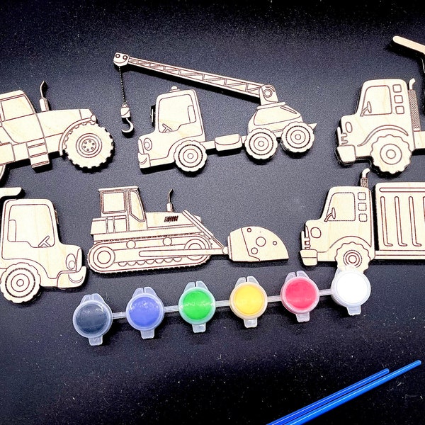 DIY Wood Paint Kit for Kids | Construction Vehicles | DIY Paint Set | Gifts for Kids | Party Favors | Classroom Activity | Party Activity