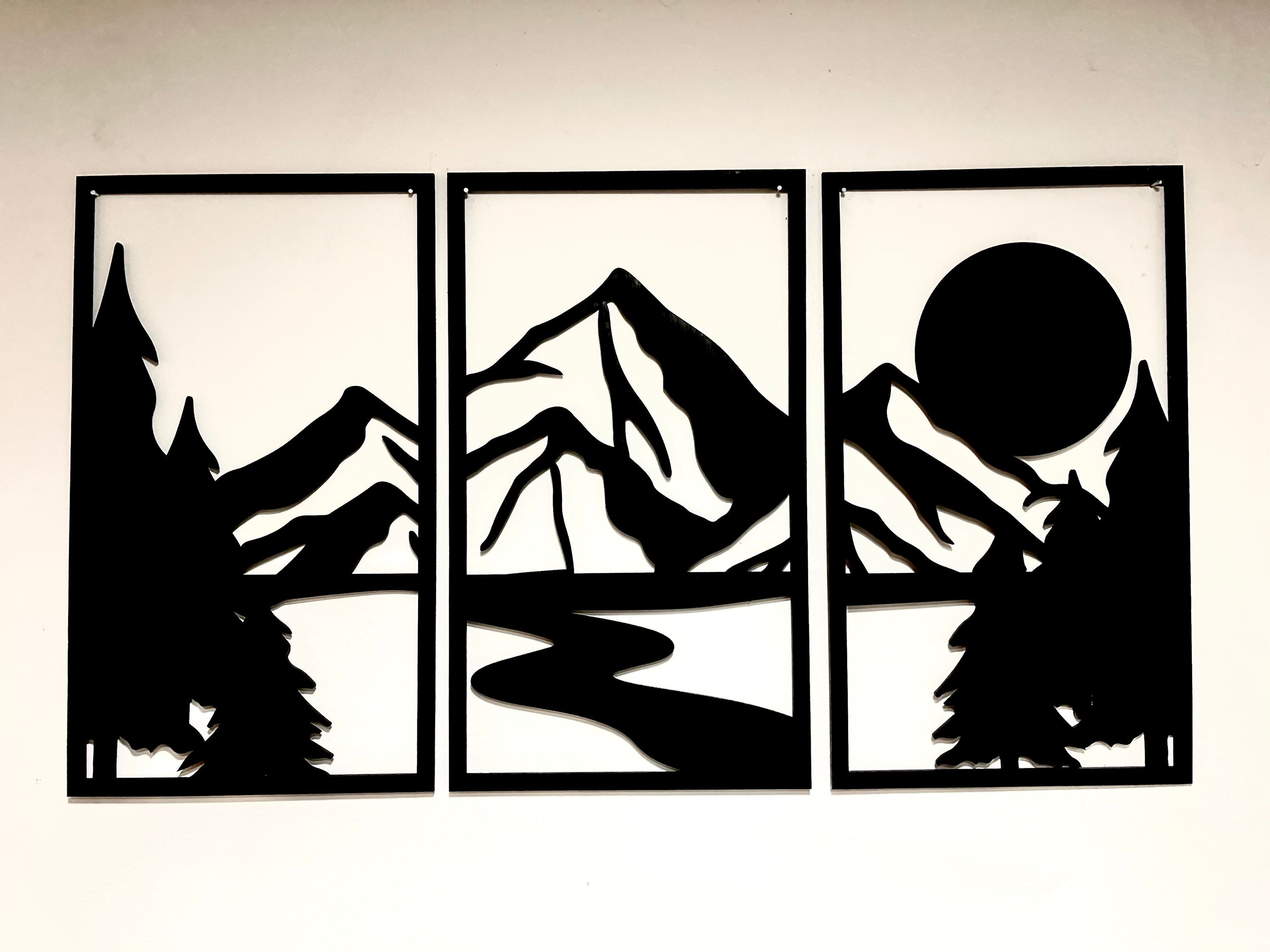 Wood Mountain Wall Art Décor Wooden Mountain Art 3 Panel Etsy