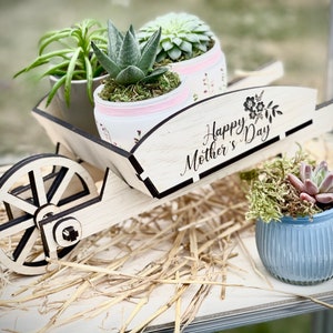 Wooden Mini Wheel Barrow Planter| Indoor Planter | Mother&#39;s Day Farmhouse Rustic Flower Planter Stand | Housewarming | Mother&#39;s Day Gift