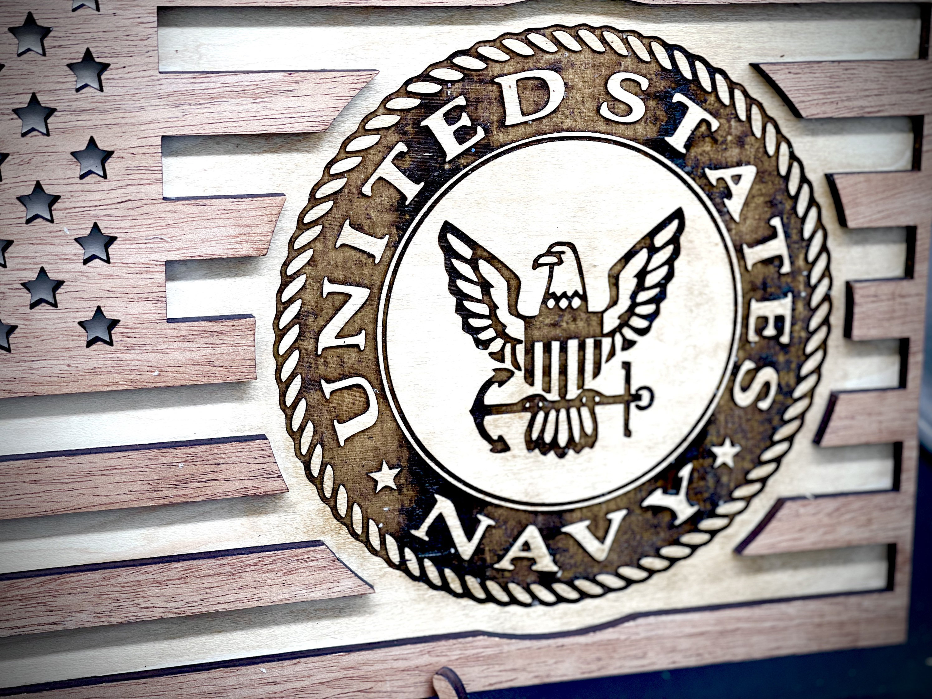 Wood Flags With Military Emblem Wood Engraved Military Wall Etsy