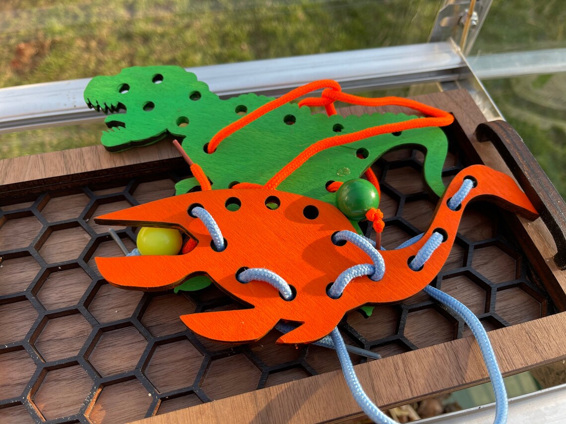 Lacing Toy Wooden Lacing Toys Montessori Toy set of Etsy