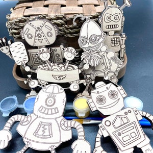 DIY Wood Paint Kit for Kids | Robots Paint Kit | DIY Paint Set | Gifts for Kids | Party Favors | Classroom Activity | Party Activity